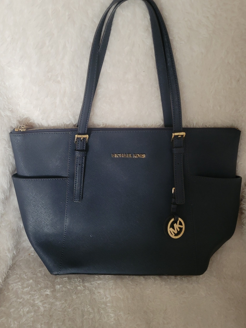 Michael Kors Navy Saffiano Tote with Gold Accent Charm